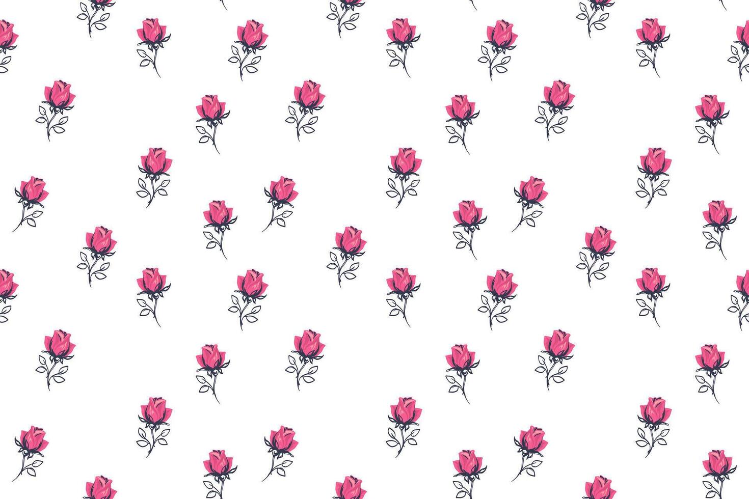 Seamless tiny floral pattern with abstract cute rose. hand drawn sketch pink ditsy flowers print. Minimalist ornament for cover, fabric, surface designs, children textiles, vector