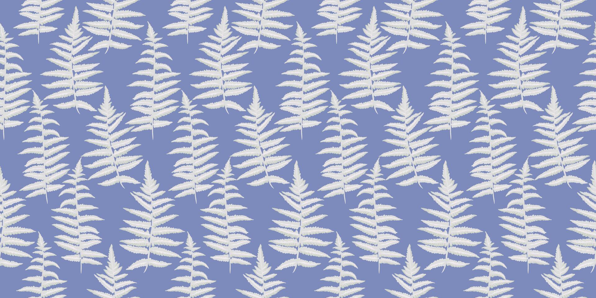 Pastel blue pattern with abstract artistic branches leaves fern. Garden leaf seamless print. hand drawing. Template for designs, fashion, textile, fabric, vector