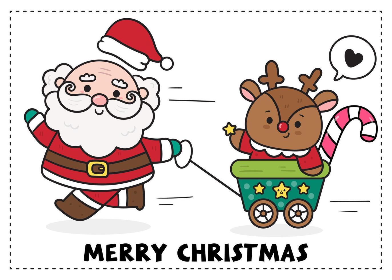 Cute santa claus cartoon run with reindeer car kawaii Christmas vector