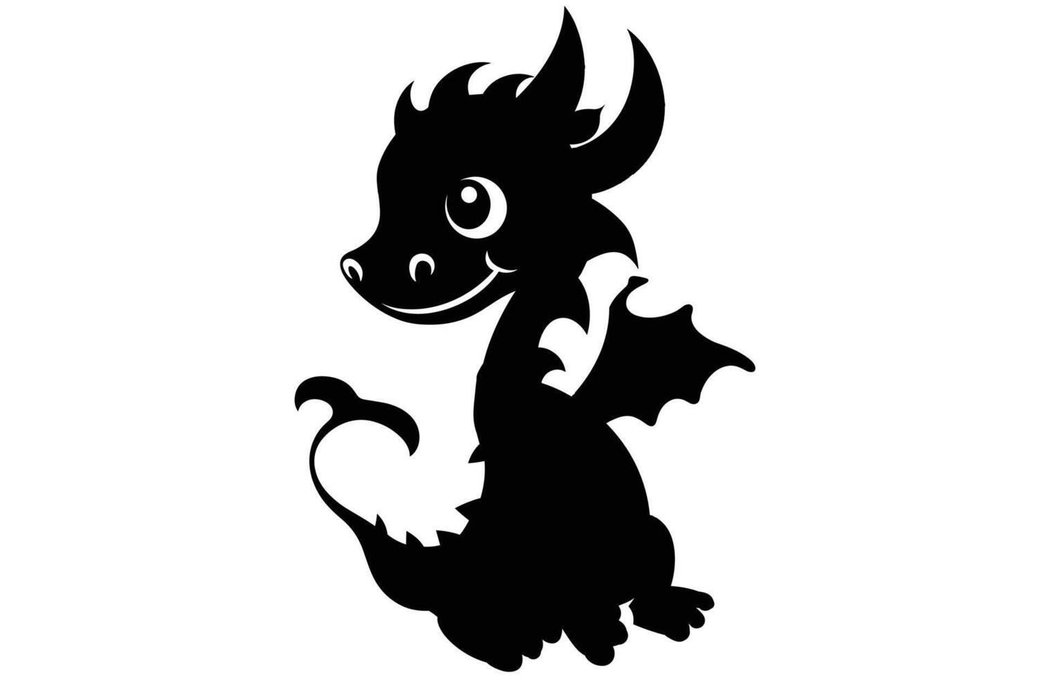 Cute Dragon Silhouette - Sweet Cartoon Dragon Outline Art vector