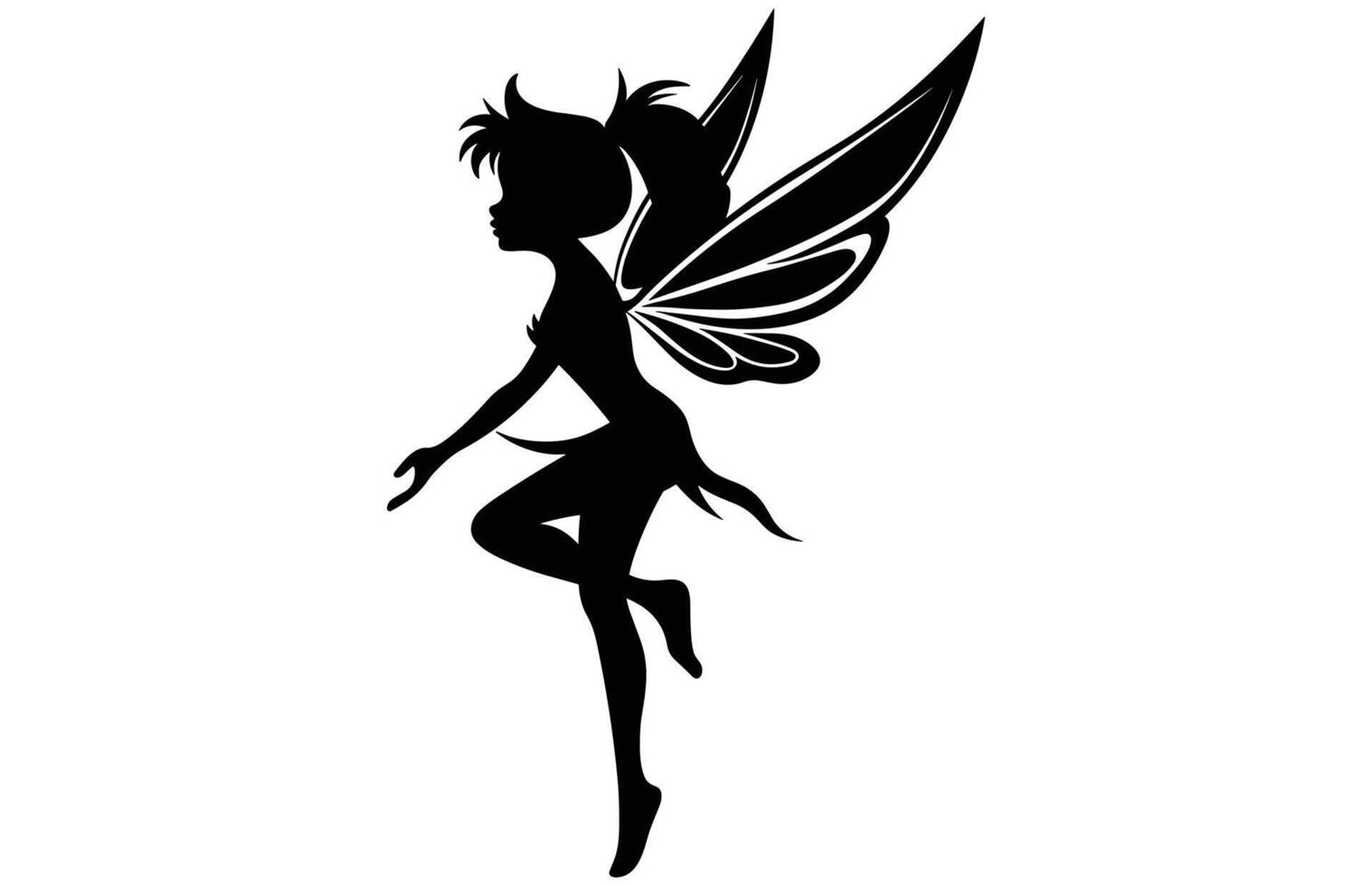 Cute Fairy Silhouette - Dreamy Fairy Outline Design vector