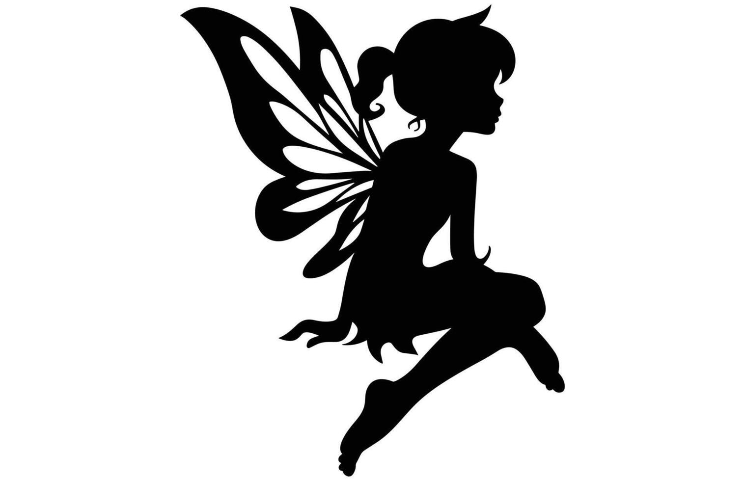 Cute Fairy Silhouette - Enchanted Little Fairy Stock Art vector