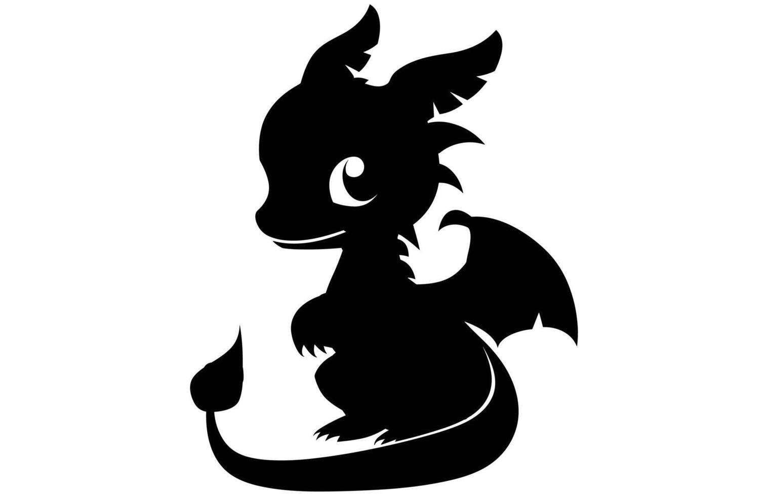 Cute Dragon Silhouette - Fantasy Creature Silhouette Illustration vector