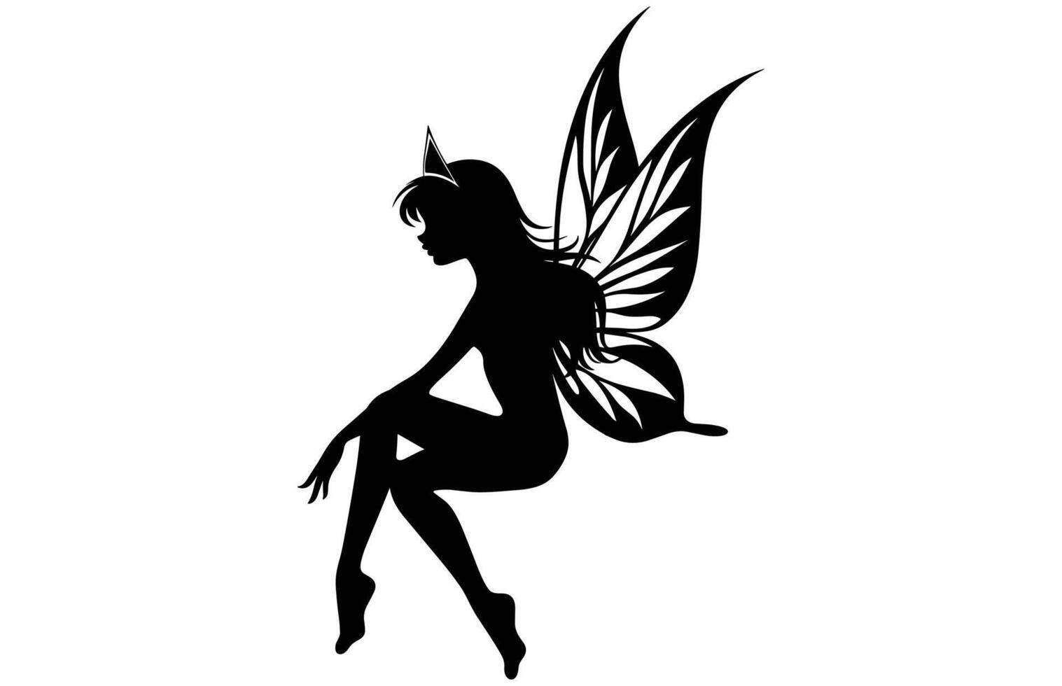 Cute Fairy Silhouette - Delicate Fantasy Fairy Stock Illustration vector