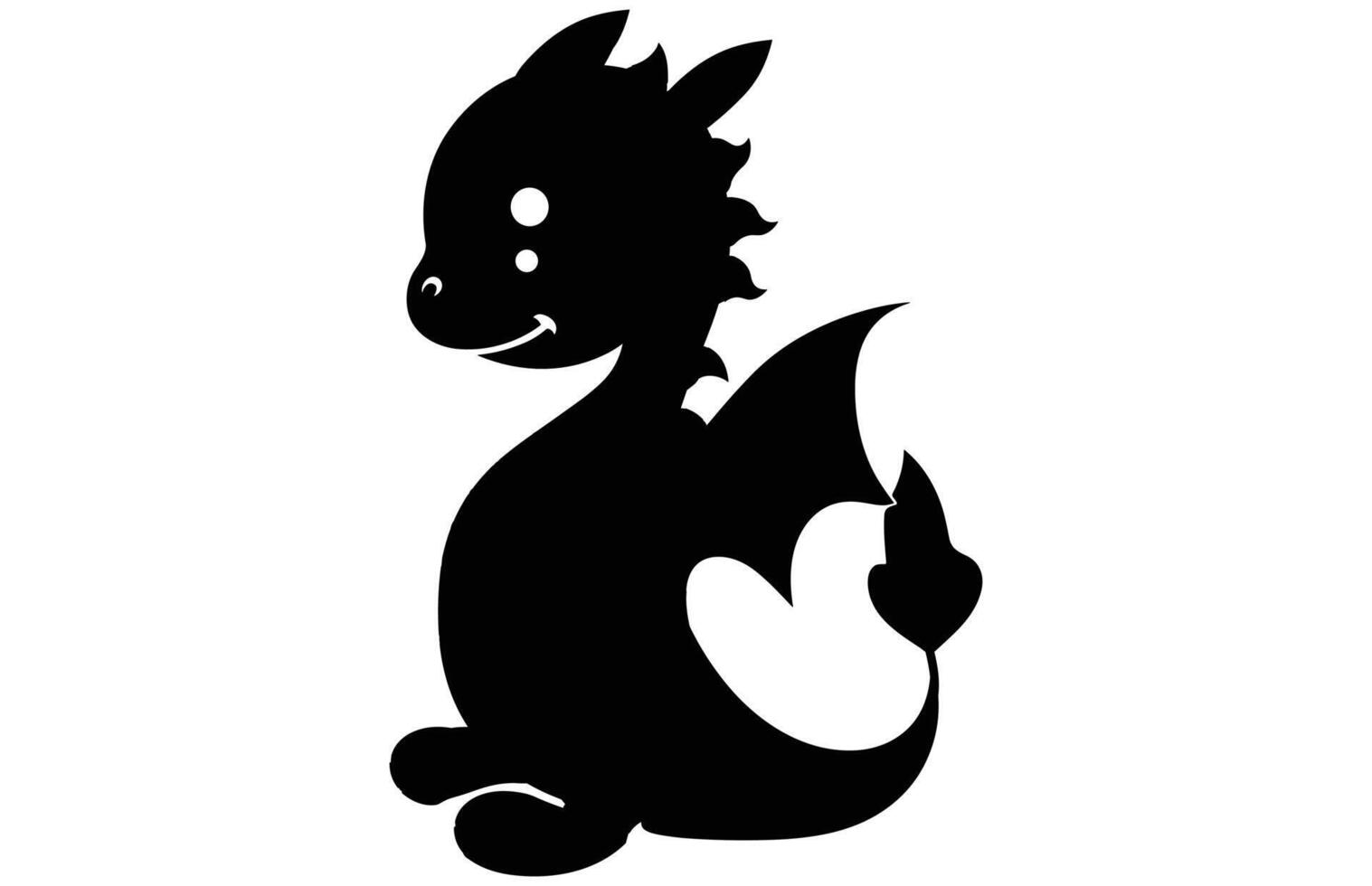 Cute Dragon Silhouette - Adorable Fantasy Dragon Art vector