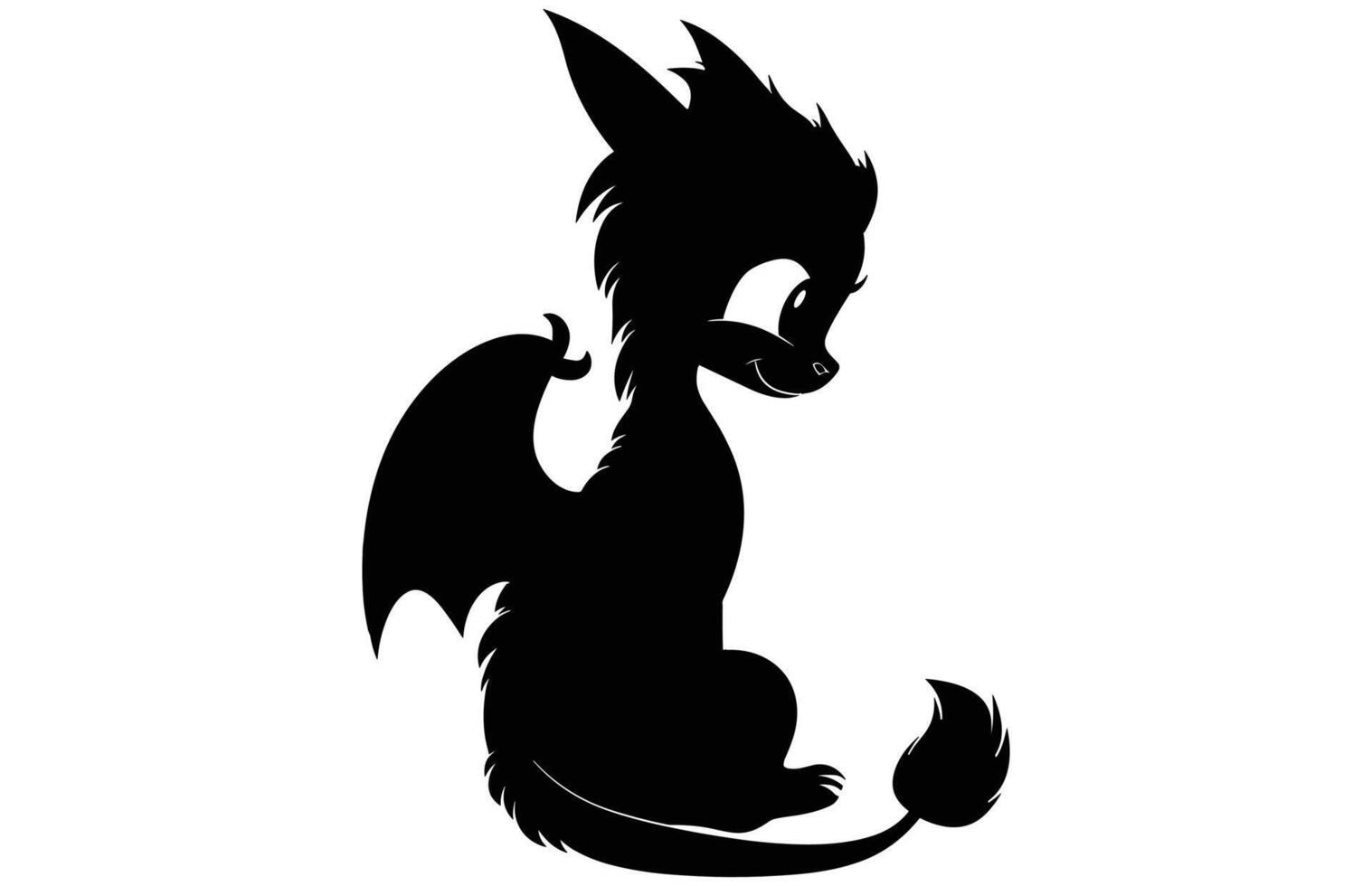 Cute Dragon Silhouette - Magical Baby Dragon Stock Illustration vector
