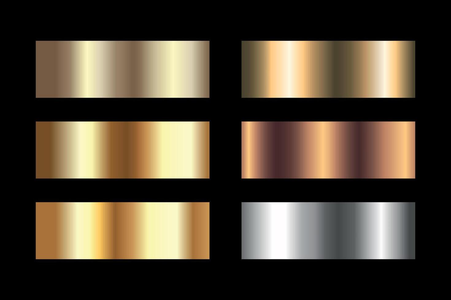 Metallic color gradient background set. Gold, bronze and silver color gradient vector