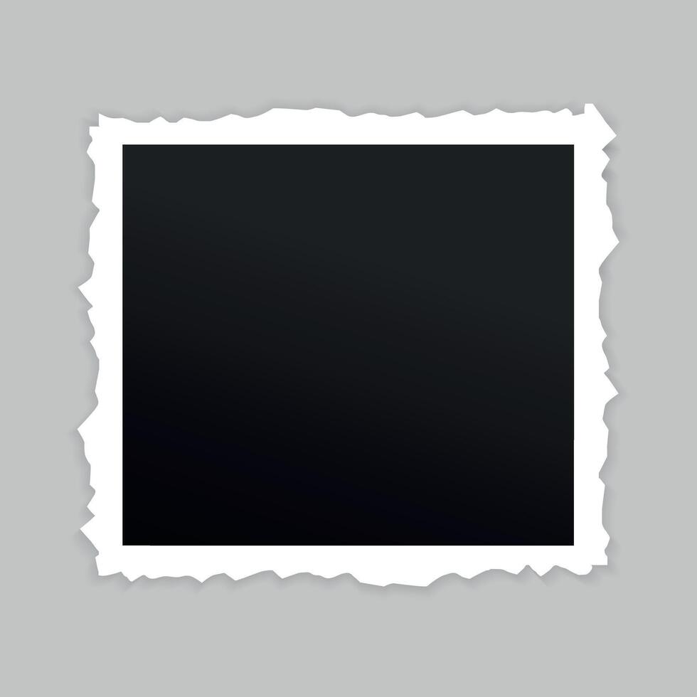 Blank retro photo frame with torn edge. Photographic print vector