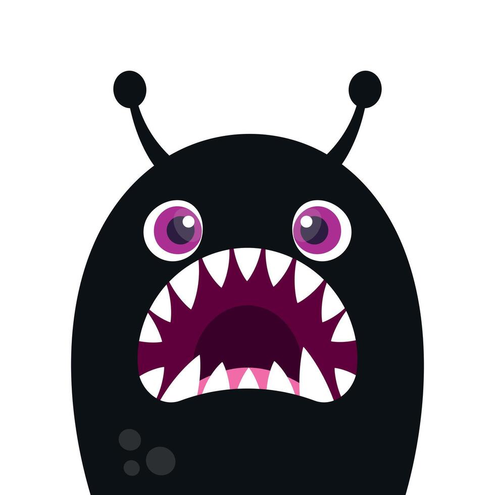 Cute cartoon monster slug isolated on white background. Funny monster face in childish style on black background vector