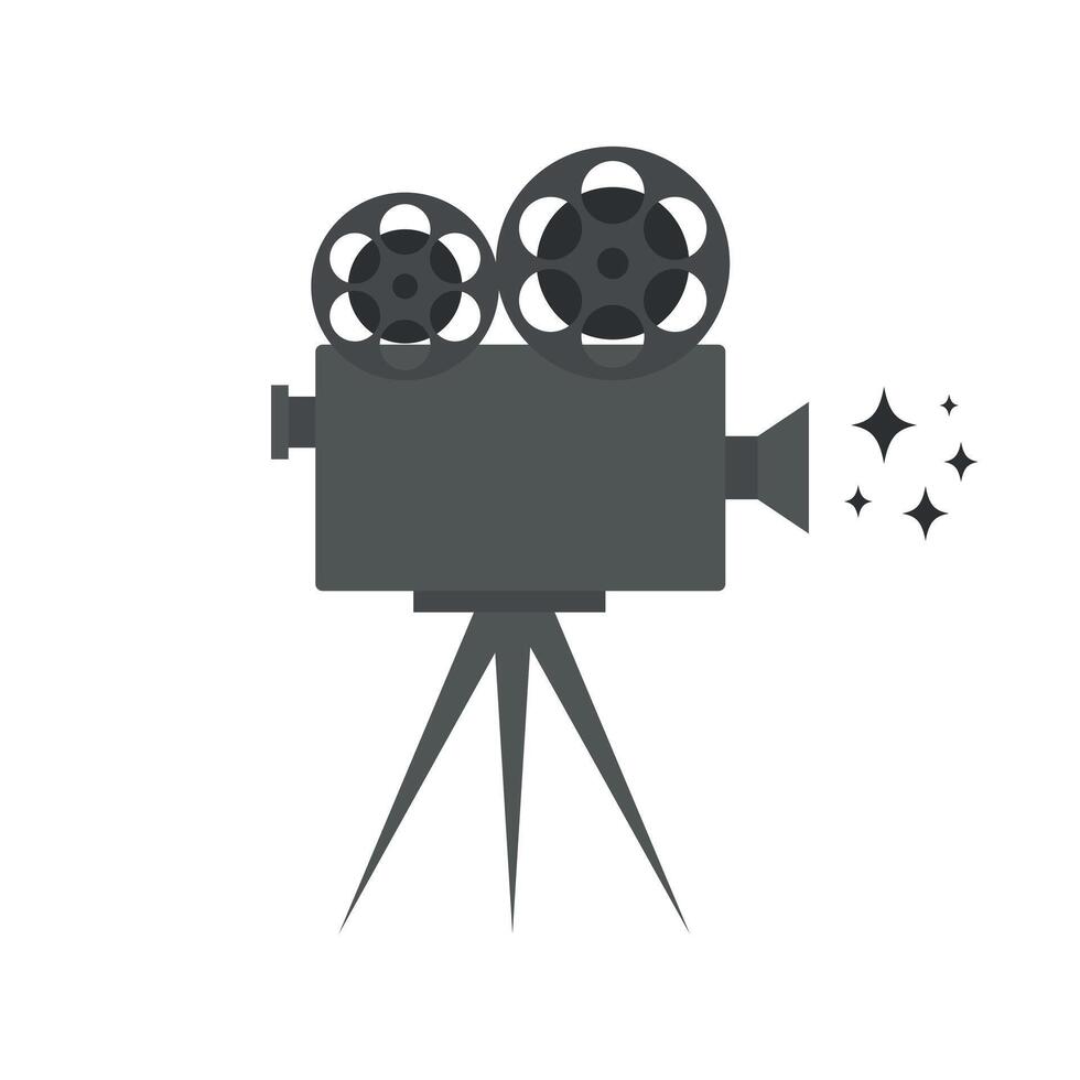 Retro movie camera flat icon isolated on white background. Movie concept vector