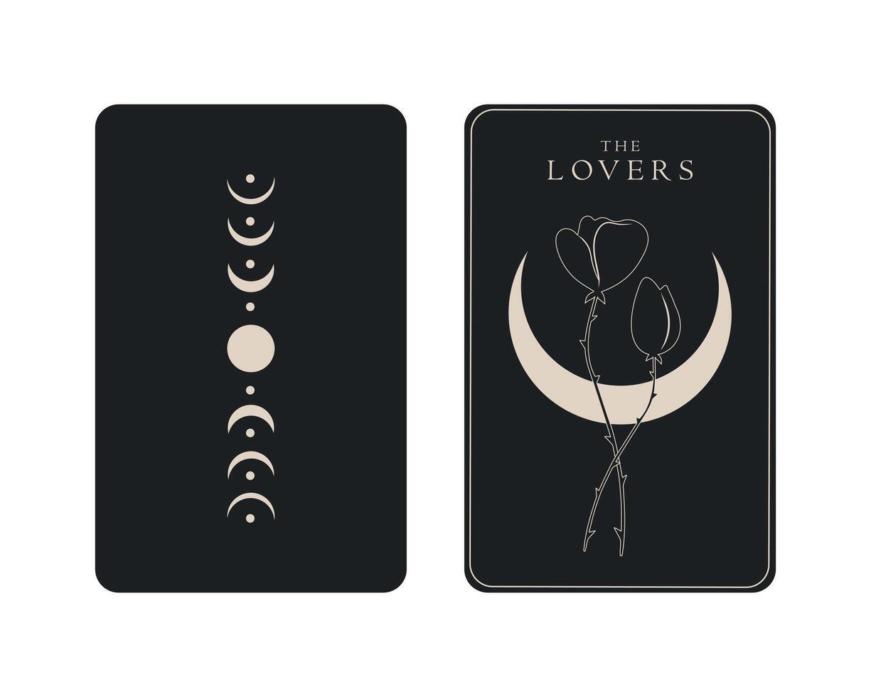 Tarot card of Major Arcana the Lovers. Tarot card in front and reverse side. Tarot symbolism. Mystery, astrology, esoteric vector