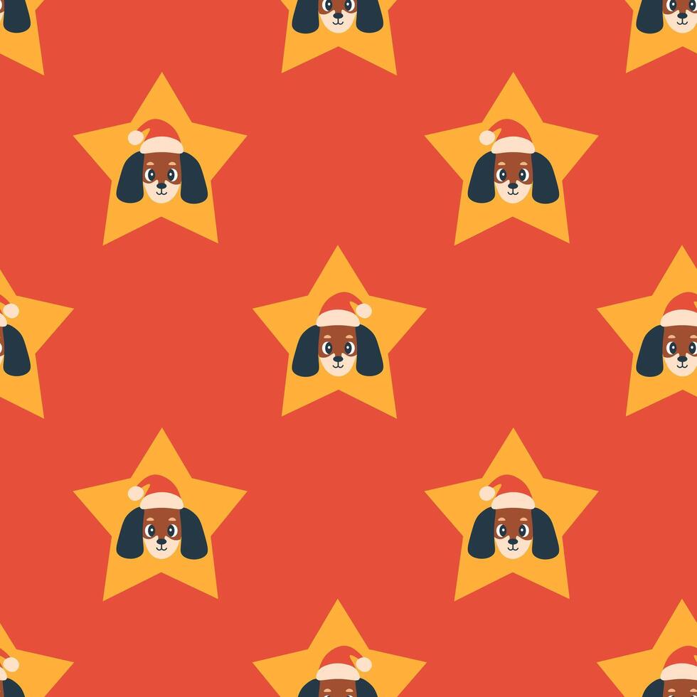 Christmas Dachshund Dog and Star Seamless Pattern vector