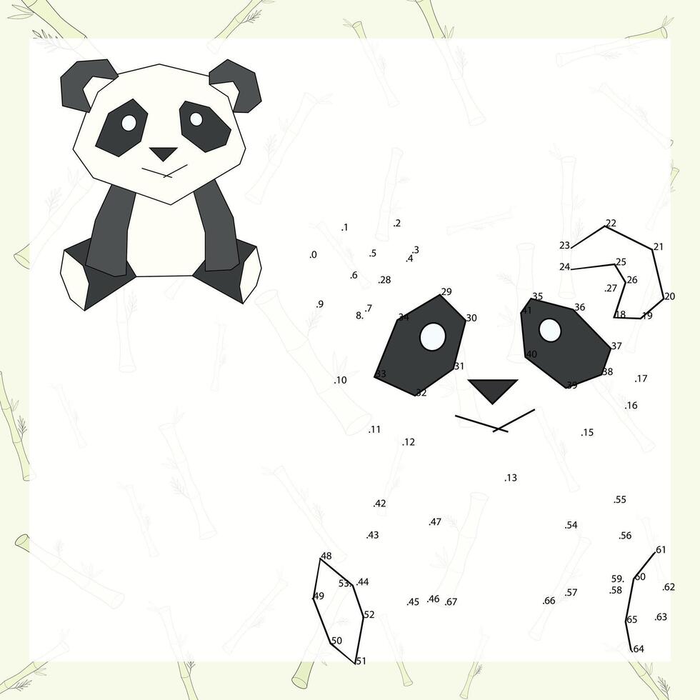Connect the dots game panda doodle hand drawn illustration vector