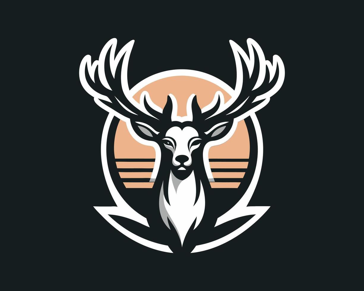 A deer head logo with a sun in the background vector