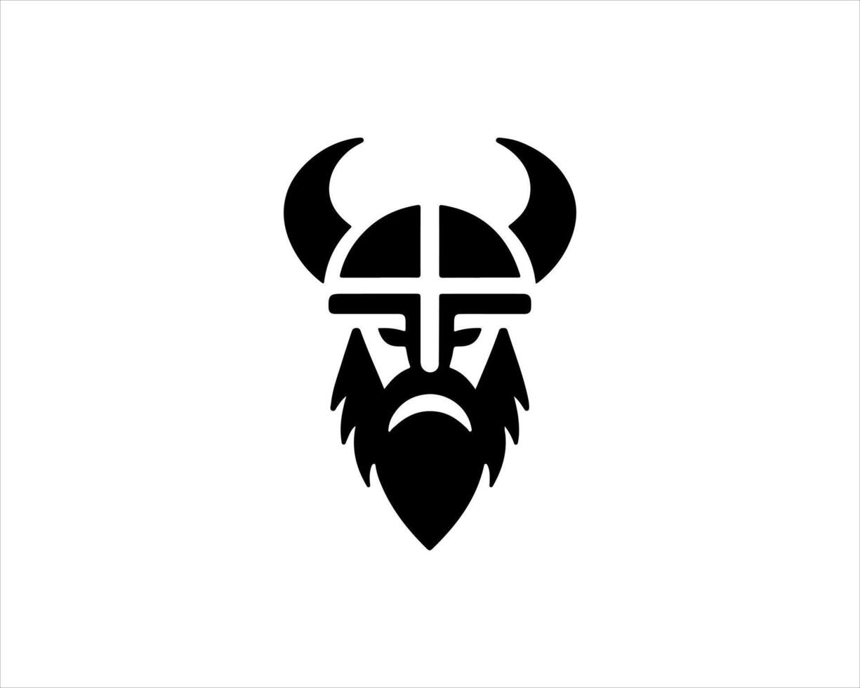 A viking head logo with horns and a cross vector