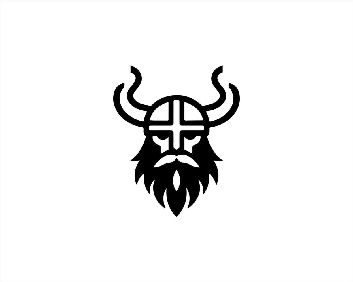 A viking head logo with horns and a beard vector