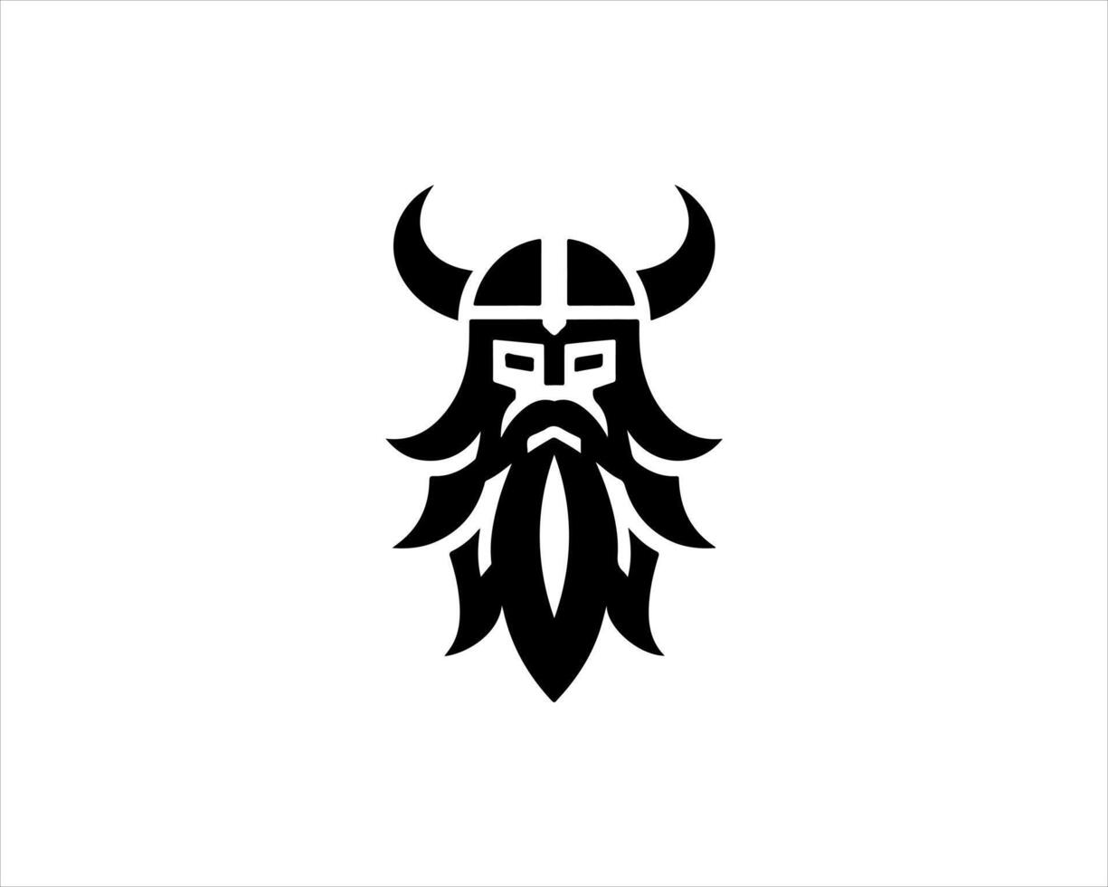 A viking head logo with horns and a beard vector