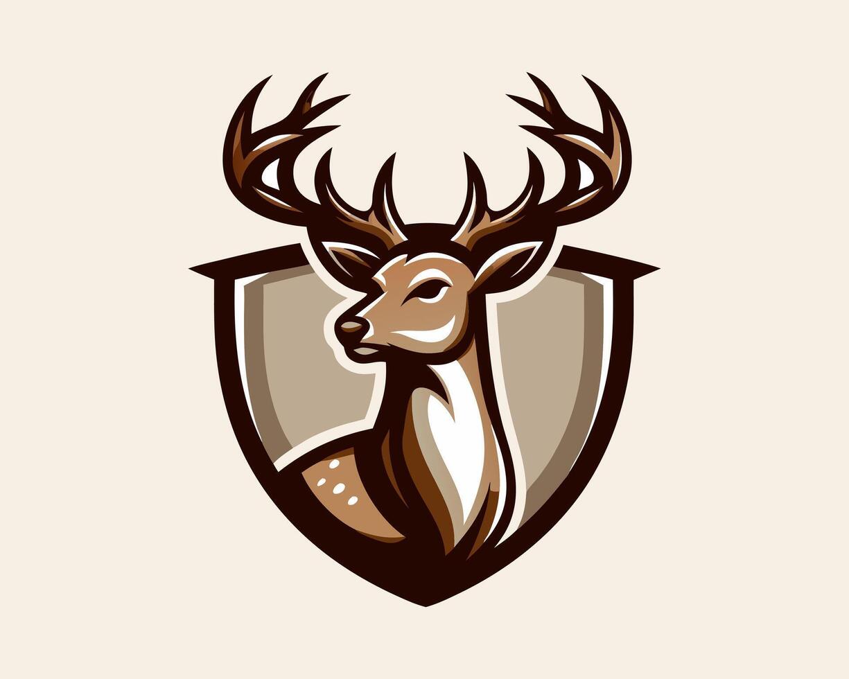 A deer head logo with a shield on it vector