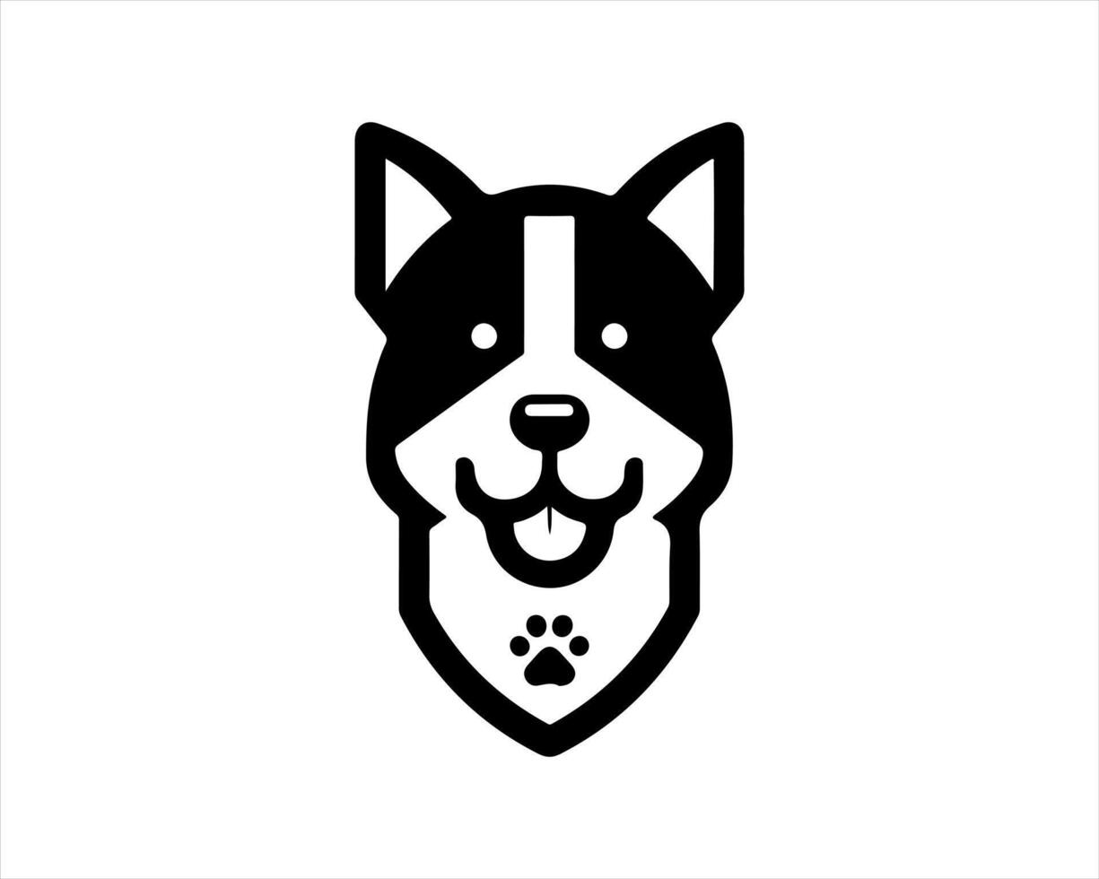 A black and white dog head with a paw print vector