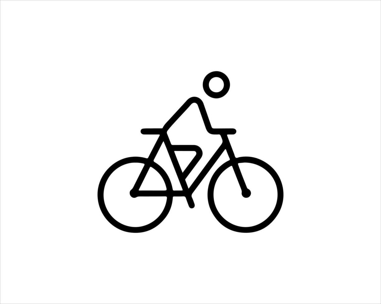 A black and white illustration of a person riding a bicycle vector
