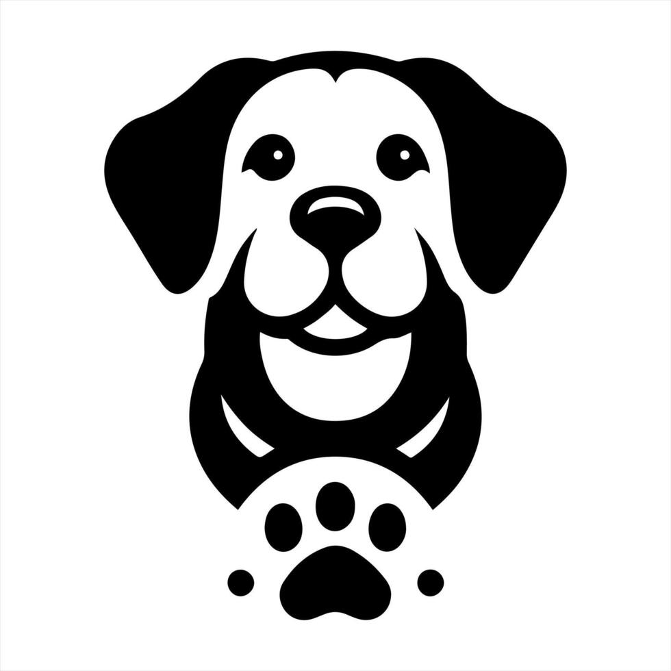 A dog's paw print is shown in black and white vector