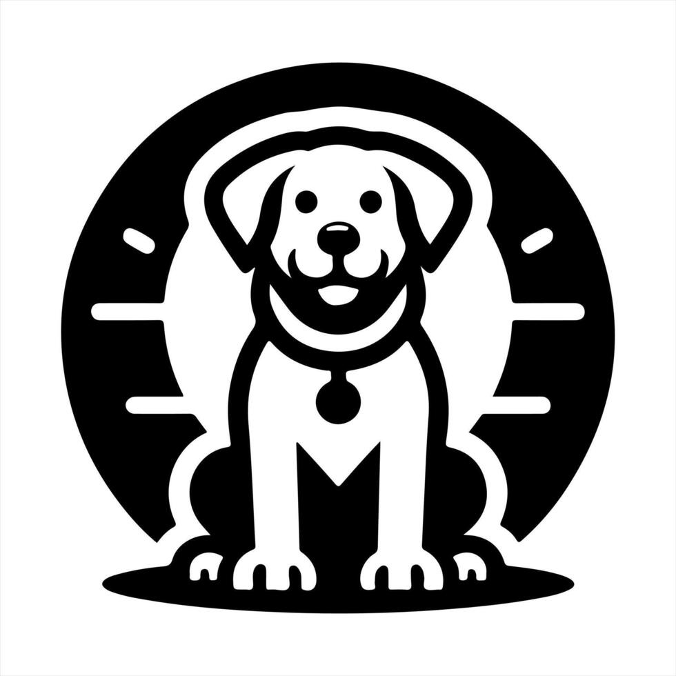 A black and white logo of a dog sitting in a circle vector
