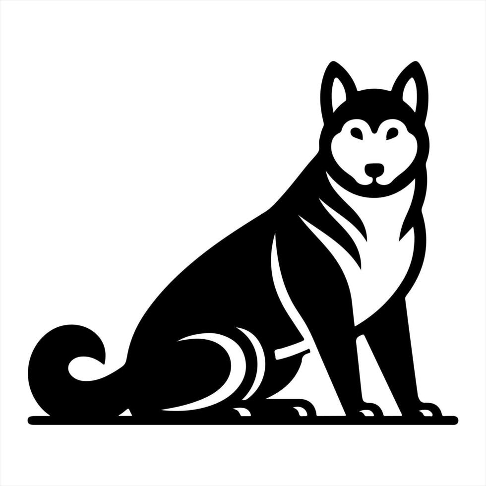 A black and white silhouette of a husky dog vector