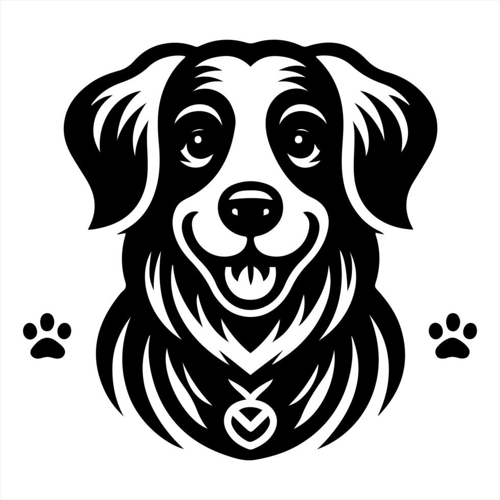 A dog's head with a heart and paw prints vector