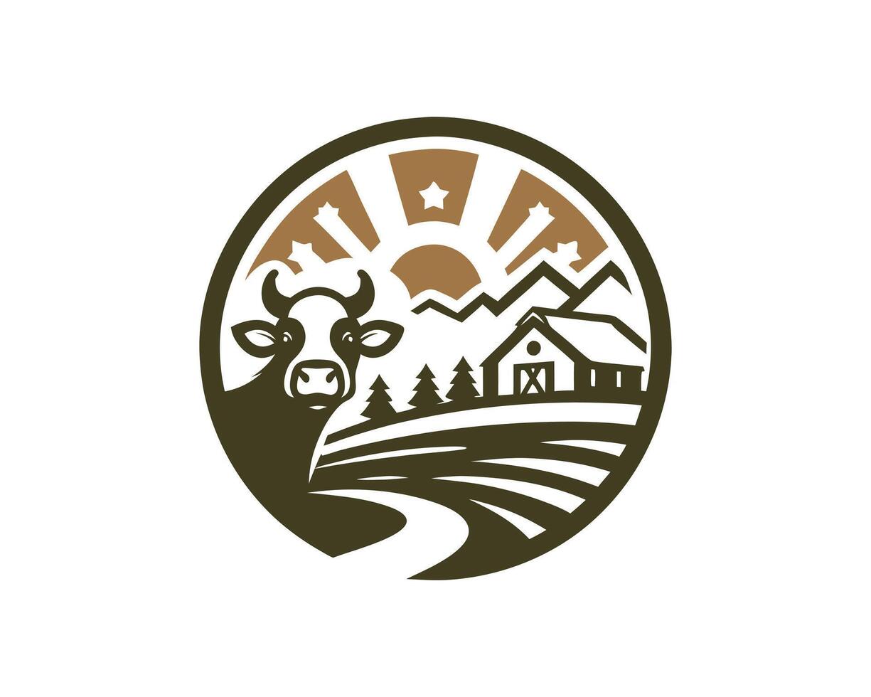 Cow and farm logo design vector