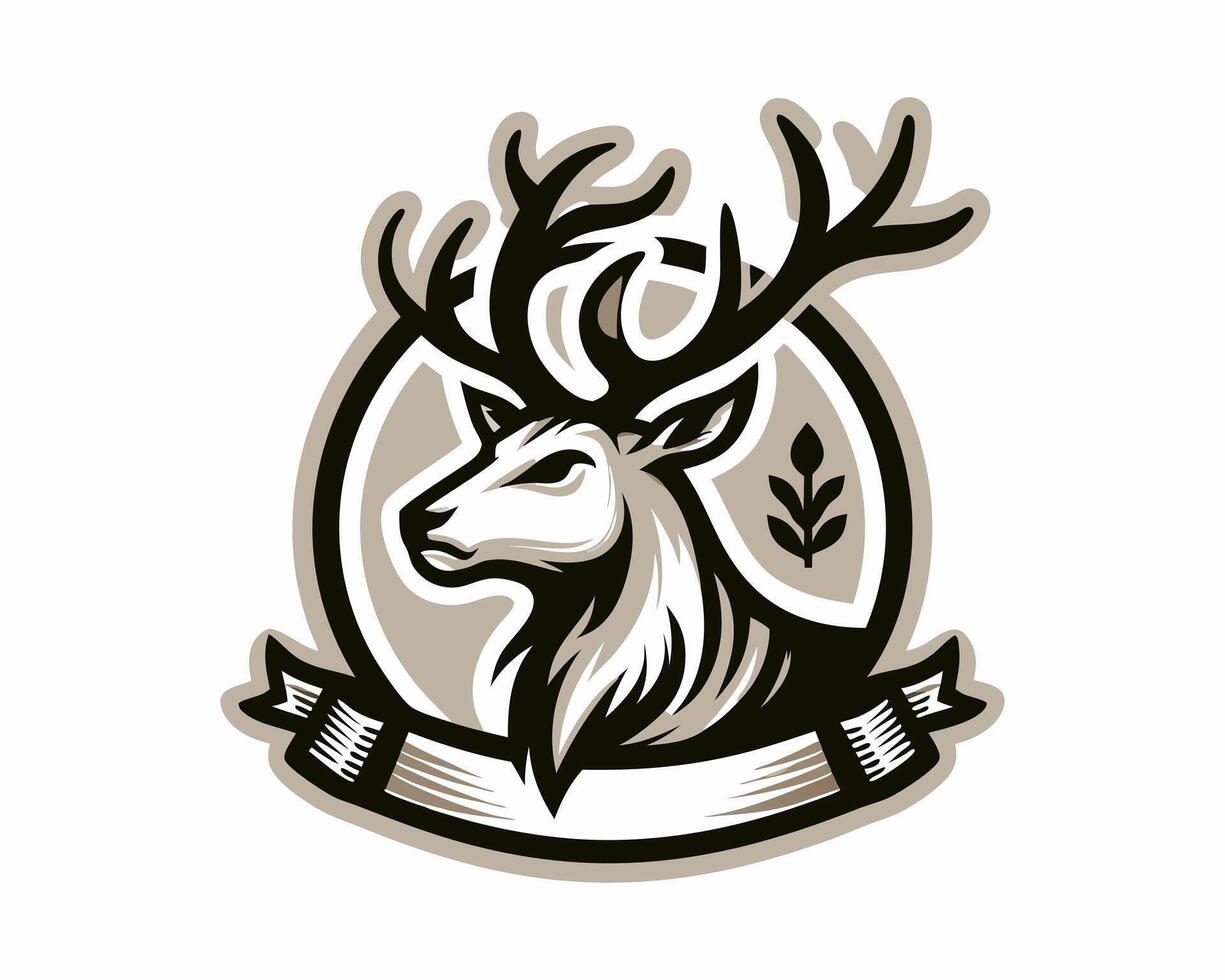 A deer head with horns and a ribbon on the side vector