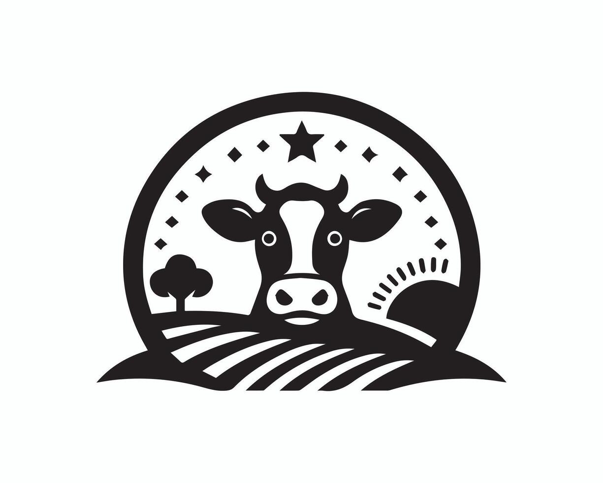 Cow logo design with a star and a field vector