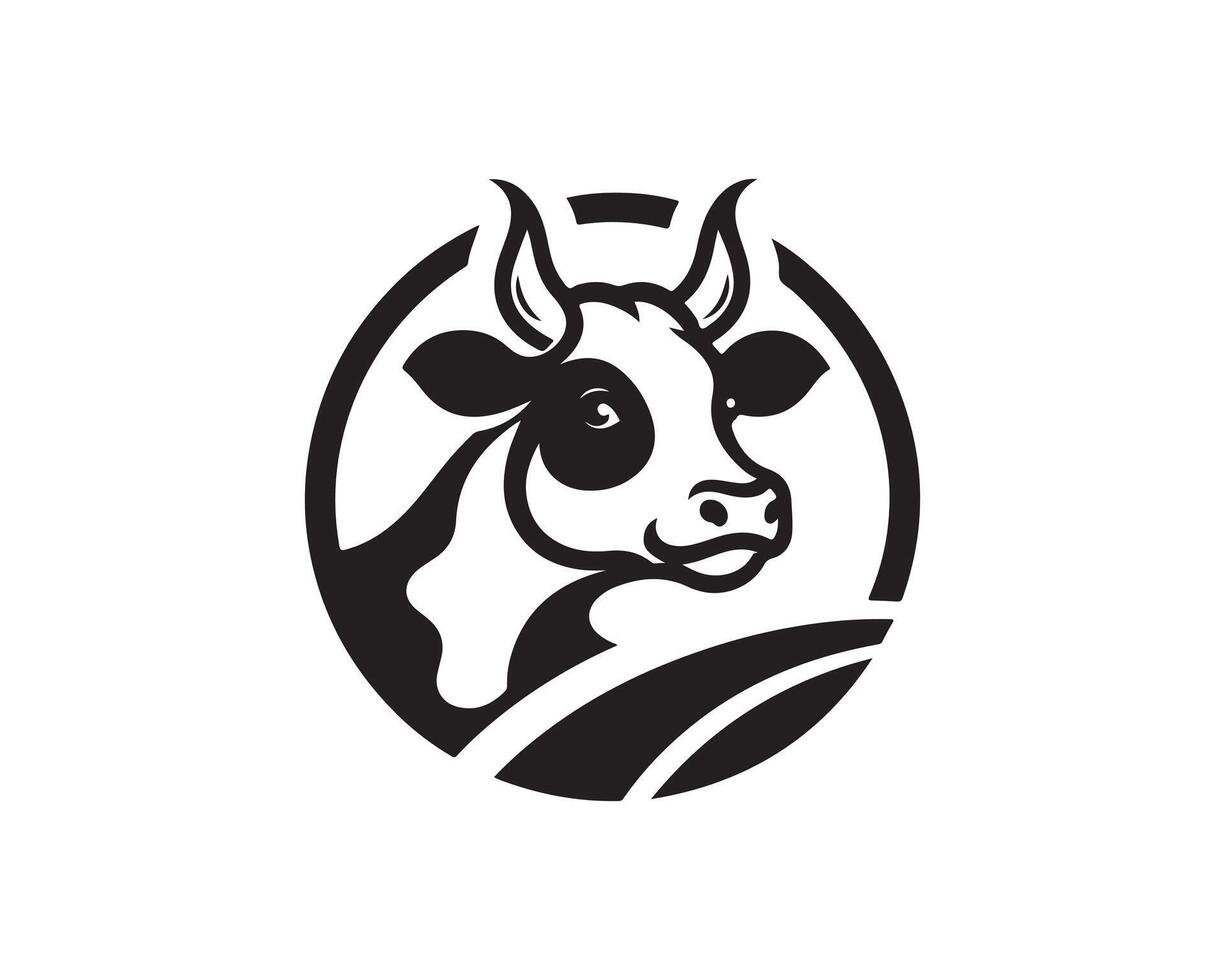 A cow head logo with a black and white background vector