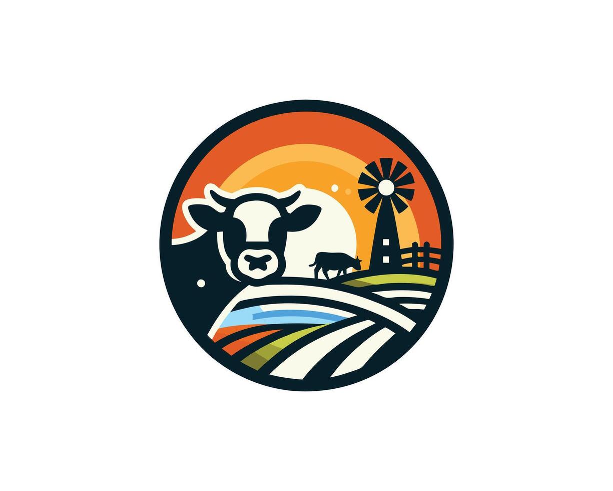 Cow and windmill logo design vector