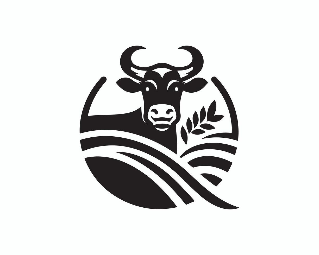 An image of a cow with a head in the middle of a circle vector