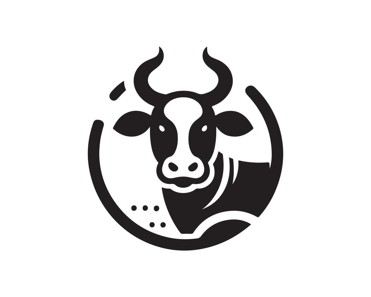 Cow logo design, cow head in circle, black and white vector