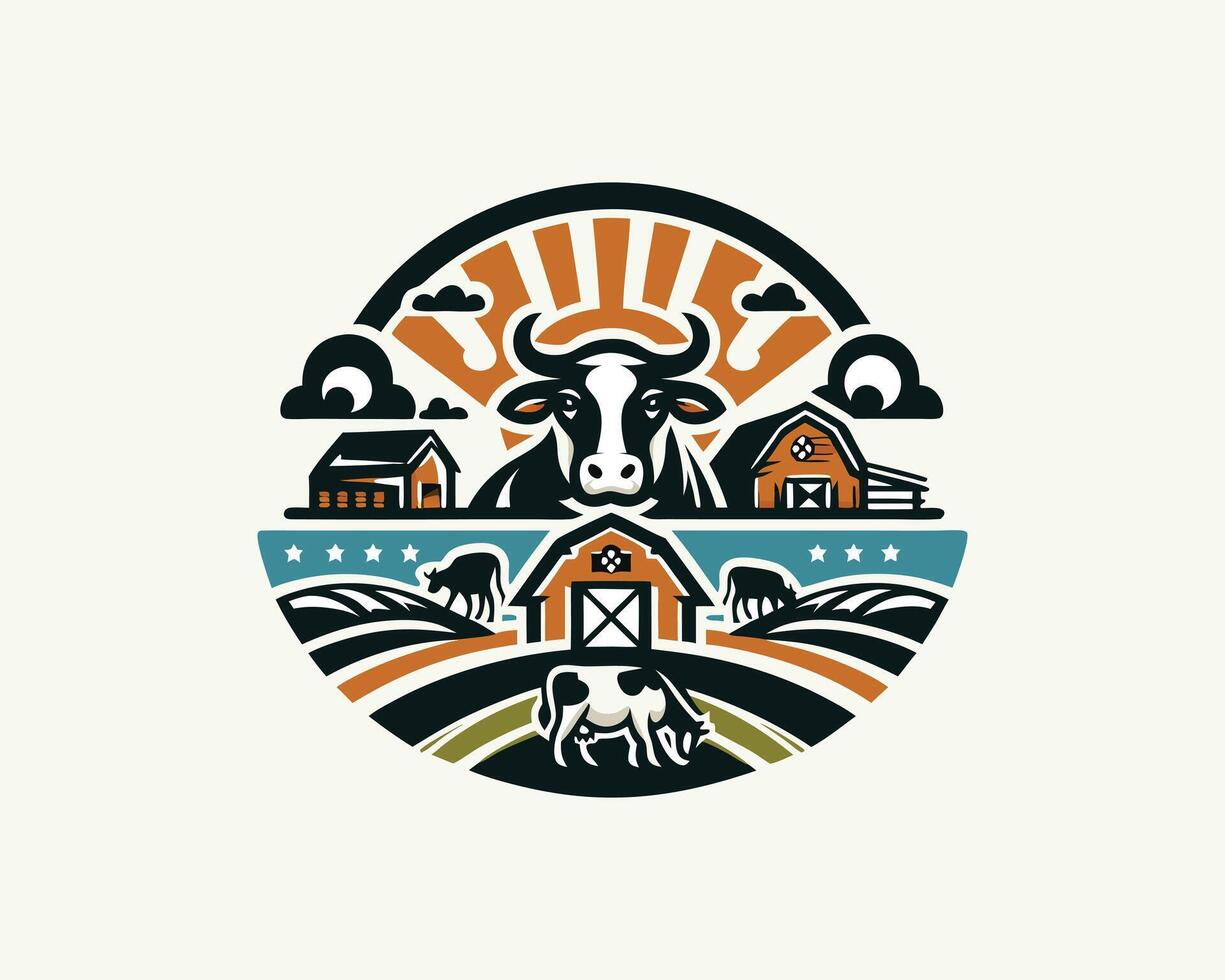 A cow and barn in the middle of a field vector