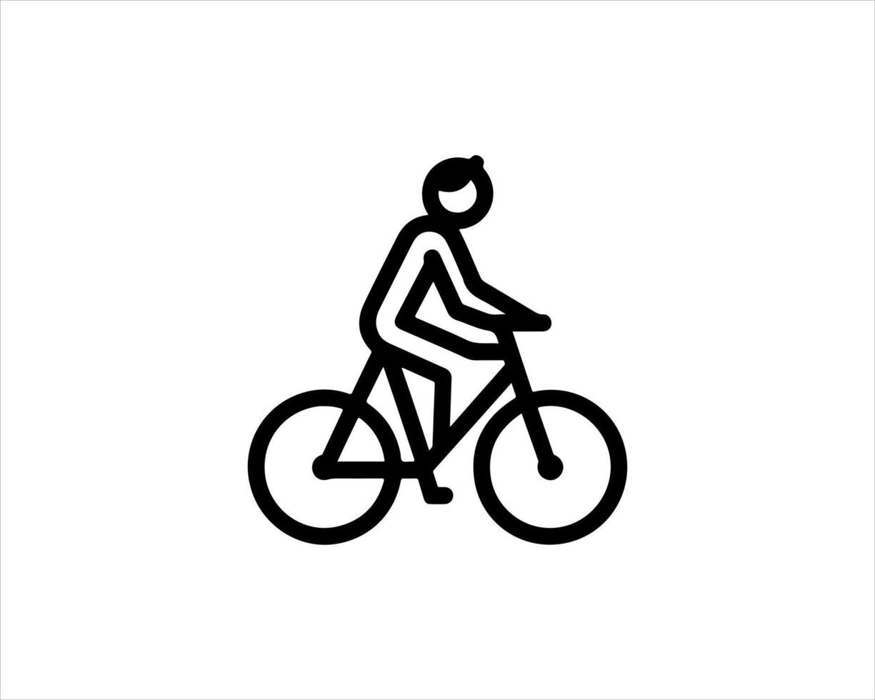 A black and white illustration of a man riding a bicycle vector