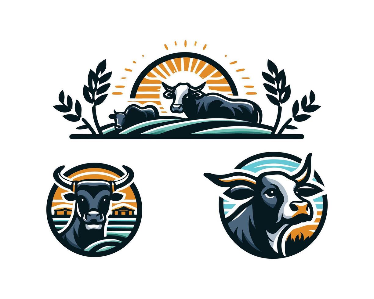 Cow and wheat logo set, illustration vector