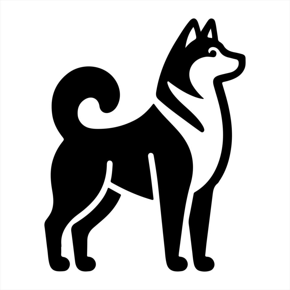 A black and white illustration of a husky dog vector