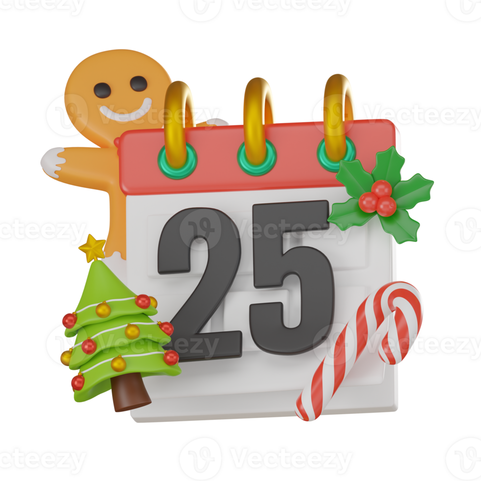 3D render christmas calendar with mistletoe and berry theme festive Icons for Holiday Greetings and Decorations. png