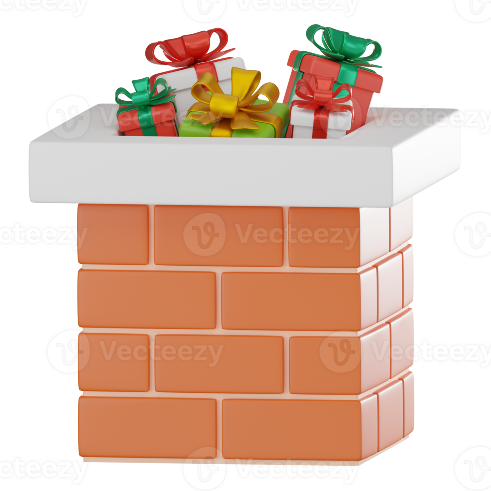3D Render Gift Box Stuck in Chimney Icon Illustration for Christmas Themes png