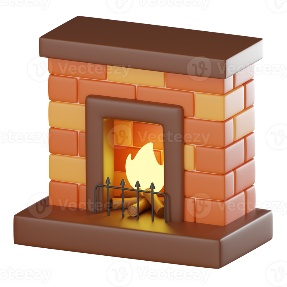 3D Render Warm and Inviting Fireplace Illustration for Home and Holiday Scenes png