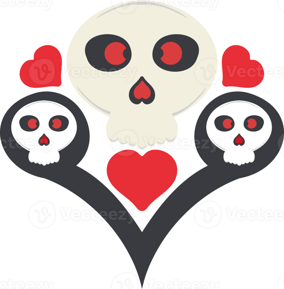 a skull with two hearts on it png