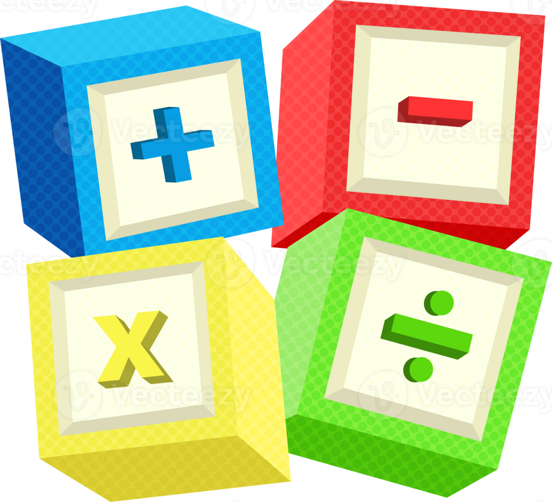 Block toy, mathematical number signs element as a playful educational concept png