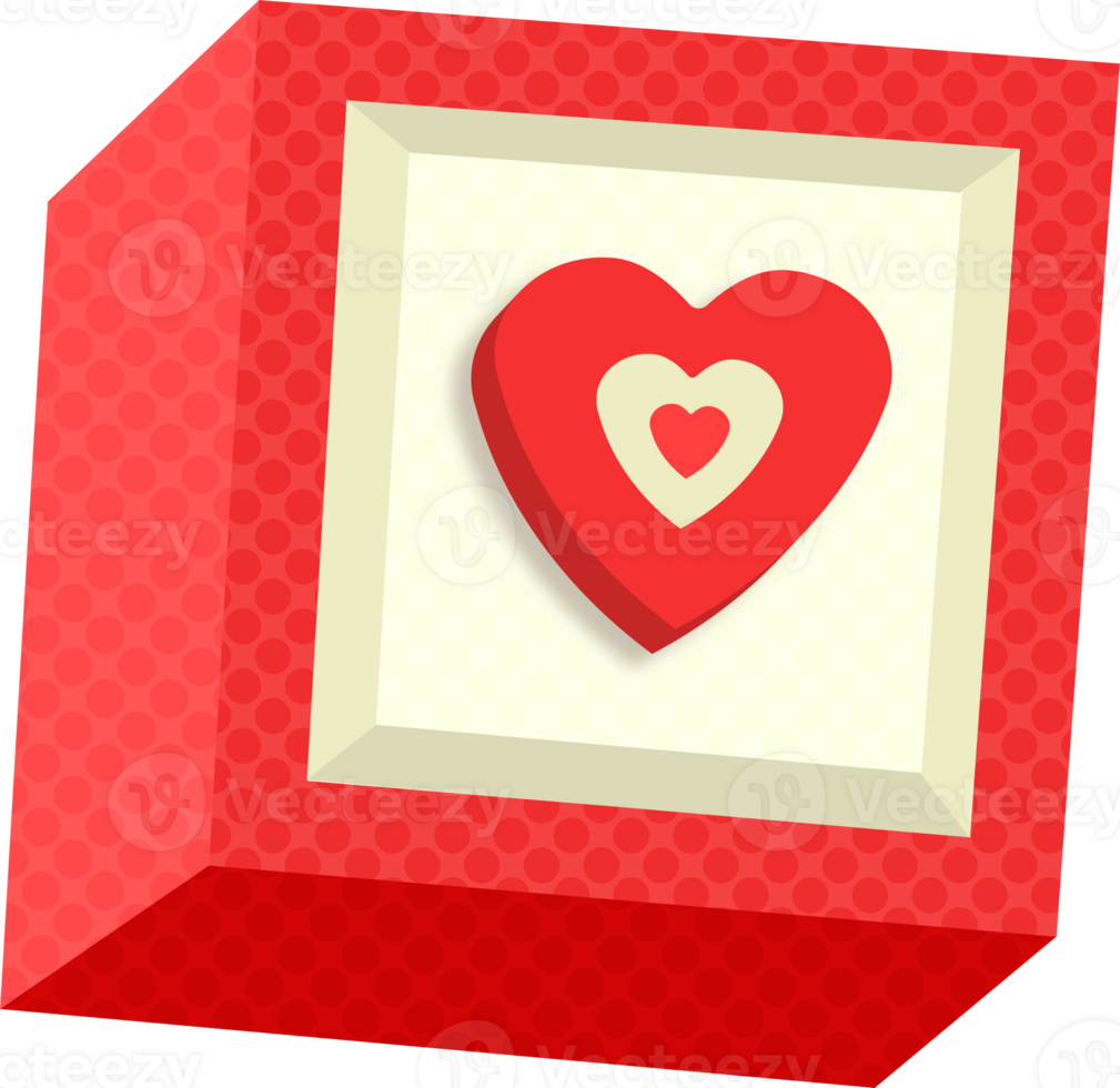 Red heart on a 3D Block toy, perfect for a romantic greeting card design for Valentine's Day png