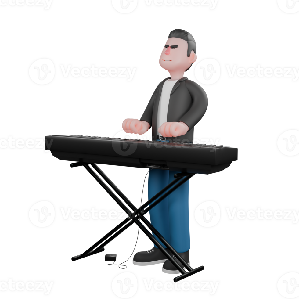 3D Musician Model. A male musician is standing looking up while both hands are on the piano in front of him. Vocal Talent png
