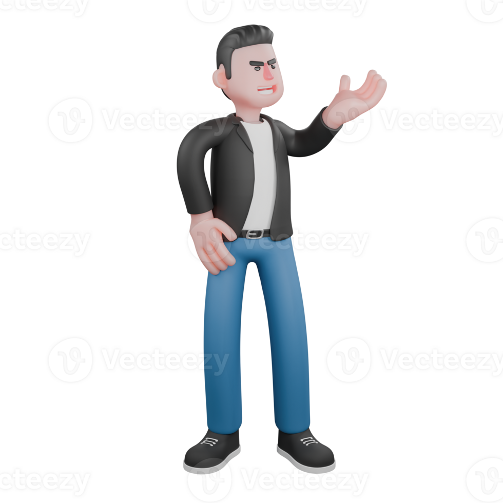 Singing Musician in 3D. A male musician is standing looking to the left while extending his left palm forward. Vocal Artist Model png