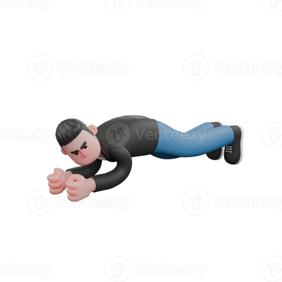 Singing Musician in 3D. A male musician is doing pushups on the floor. Vocalist Design png