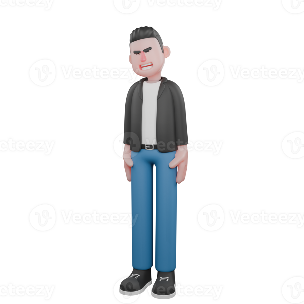 Cartoon Music Performer Model. A male musician stands with eyes closed hands beside body with happy expression. Singing Talent png