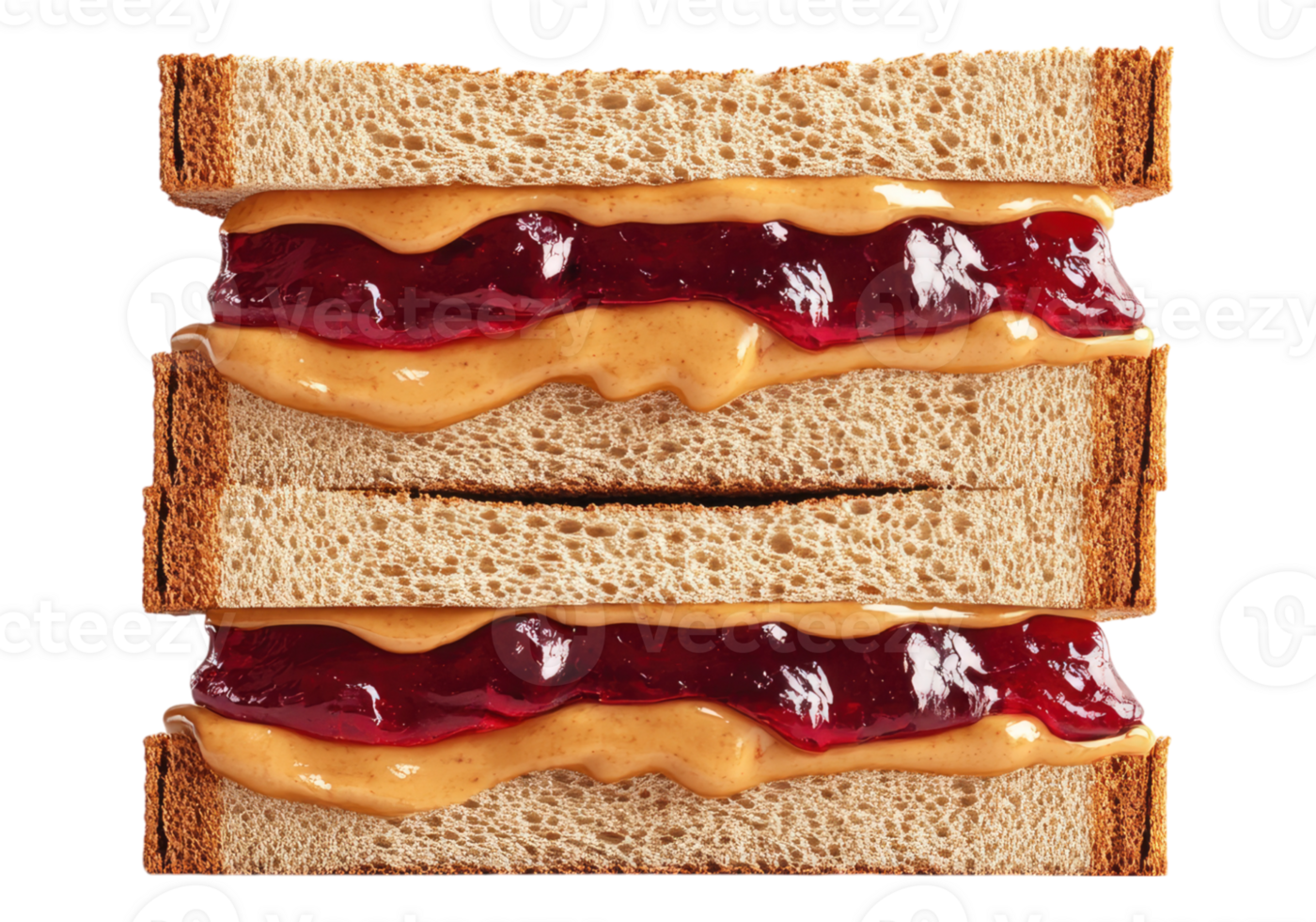 Photo of peanut butter and jelly sandwich .Transparent background. Isolated . png